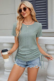 Eyelet Round Neck Short Sleeve T-Shirt - Trendsi - Flyclothing LLC