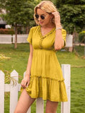 Frill V-Neck Short Sleeve Ruffle Hem Dress - Trendsi - Flyclothing LLC