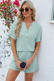Notched Button Detail Dropped Shoulder Top and Shorts Set - Trendsi - Flyclothing LLC