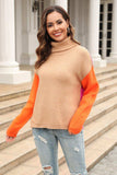 Color Block Turtleneck Slit Sweater - Trendsi - Flyclothing LLC