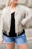 Plus Size Fringe Open Front Jacket - Trendsi - Flyclothing LLC