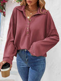 Half Button Collared Neck Long Sleeve Top - Trendsi - Flyclothing LLC