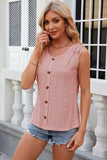 Eyelet Round Neck Wide Strap Tank - Trendsi - Flyclothing LLC