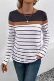 Striped Round Neck Long Sleeve T-Shirt - Trendsi - Flyclothing LLC