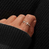 Heart Shape Cross Inlaid Zircon Open Ring - Trendsi - Flyclothing LLC