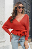 Tie Waist Ruffle Hem Sweater - Trendsi - Flyclothing LLC