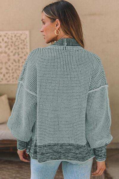 Waffle-knit Pocketed Open Front Cardigan - Trendsi - Flyclothing LLC