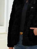 Fuzzy Checkered Zip Up Jacket - Trendsi - Flyclothing LLC
