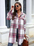 Plaid Belted Collared Neck Button Up Jacket - Trendsi - Flyclothing LLC