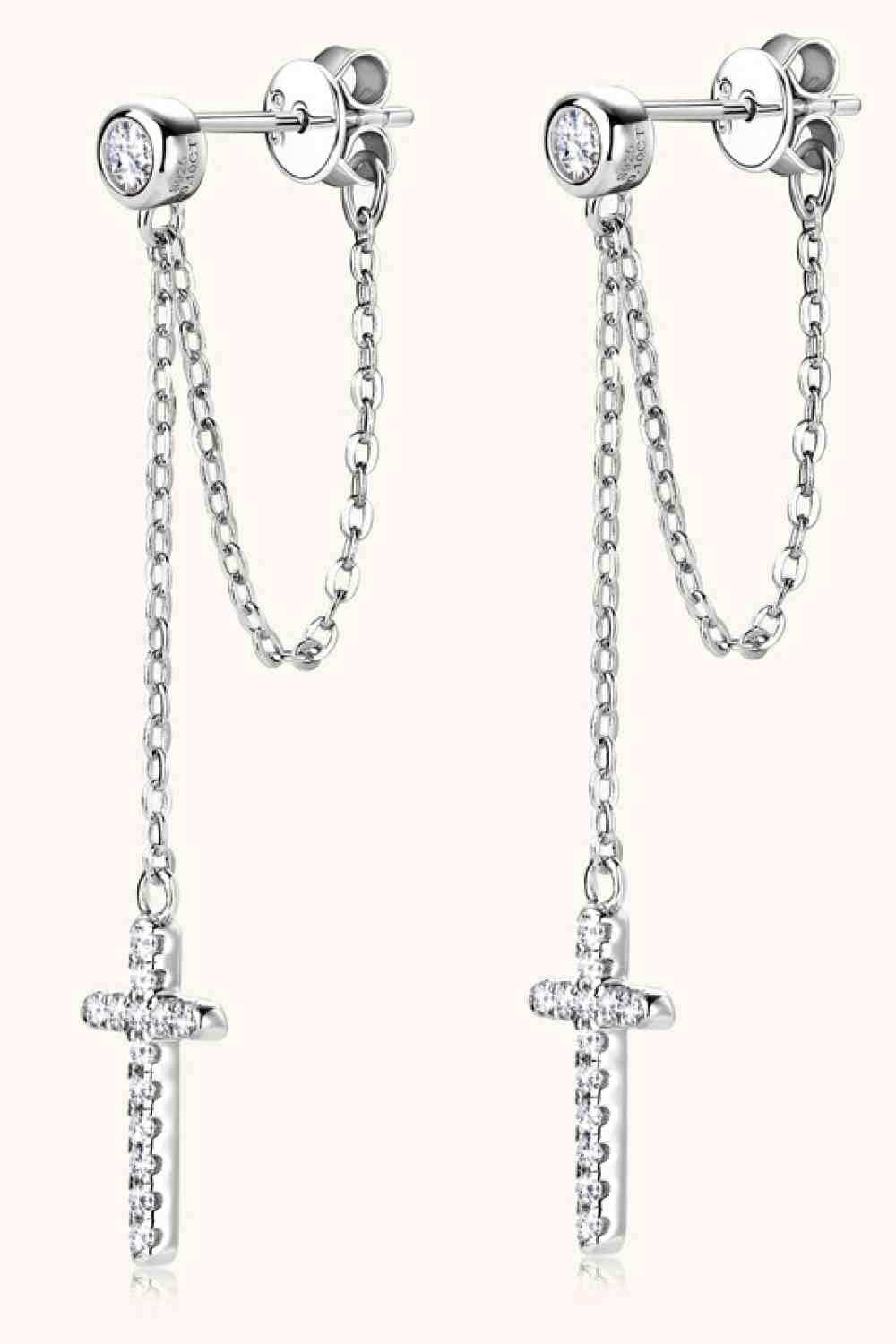 Moissanite 925 Sterling Silver Cross Earrings - Trendsi - Flyclothing LLC