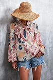 Printed Tie Neck Puff Sleeve Blouse - Trendsi - Flyclothing LLC