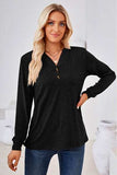 Notched Button Detail Long Sleeve T-Shirt - Trendsi - Flyclothing LLC