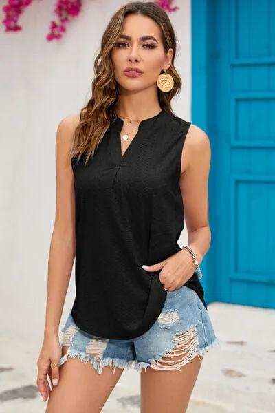 Eyelet Notched Sleeveless Top - Trendsi - Flyclothing LLC
