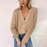 Button Up V-Neck Long Sleeve Cardigan - Trendsi - Flyclothing LLC