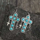 Artificial Turquoise Cross Shape Earrings - Trendsi - Flyclothing LLC