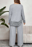 Plus Size Tassel Hem Top and Pants Set - Trendsi - Flyclothing LLC