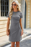 Ruched Round Neck Short Sleeve Mini Dress - Trendsi - Flyclothing LLC