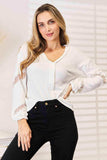 Double Take V-Neck Dropped Shoulder Blouse - Trendsi - Flyclothing LLC