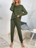 Round Neck Top and Drawstring Pants Lounge Set - Trendsi - Flyclothing LLC