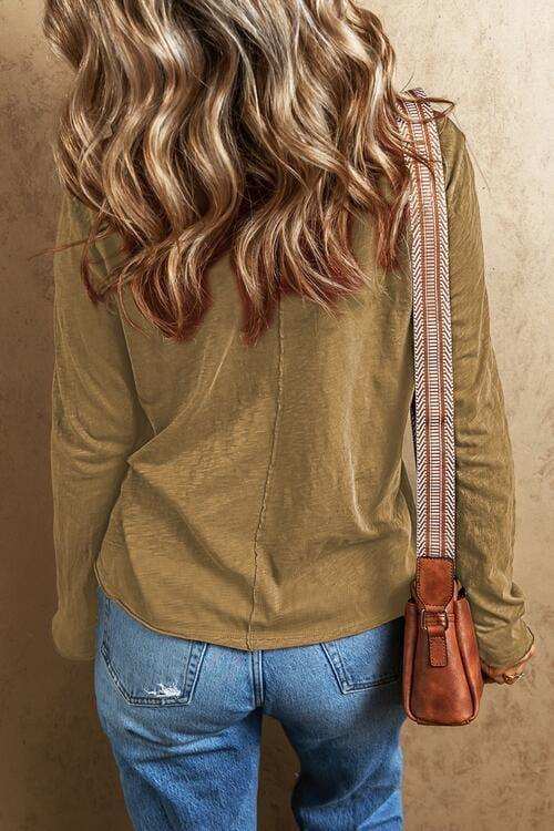 Exposed Seam V-Neck Long Sleeve T-Shirt - Trendsi - Flyclothing LLC