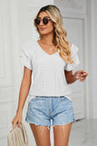 Eyelet Layered Flutter Sleeve V-Neck Knit Top - Trendsi - Flyclothing LLC