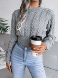 Cable-Knit Round Neck Sweater - Trendsi - Flyclothing LLC