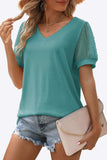 Swiss Dot Puff Sleeve V-Neck Tee - Trendsi - Flyclothing LLC