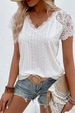 Eyelet Lace Detail V-Neck T-Shirt - Trendsi - Flyclothing LLC