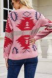 Printed Round Neck Long Sleeve Sweater - Trendsi - Flyclothing LLC
