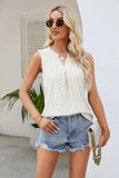 Notched Neck Curved Hem Eyelet Tank - Trendsi - Flyclothing LLC