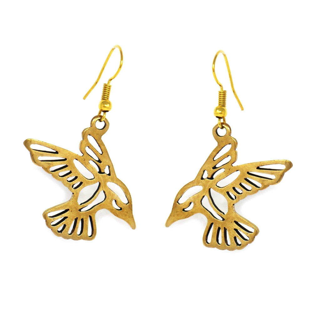 Pair of Birds in Tumbaga Gold Drop Earrings - Artisana - Flyclothing LLC