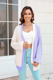 Open Front Contrast Color Balloon Sleeve Cardigan - Trendsi - Flyclothing LLC