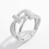 Inlaid Zircon 925 Sterling Silver Crisscross Ring - Trendsi - Flyclothing LLC