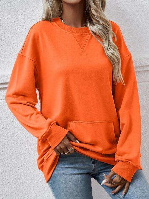 Round Neck Long Sleeve Sweatshirt - Trendsi - Flyclothing LLC