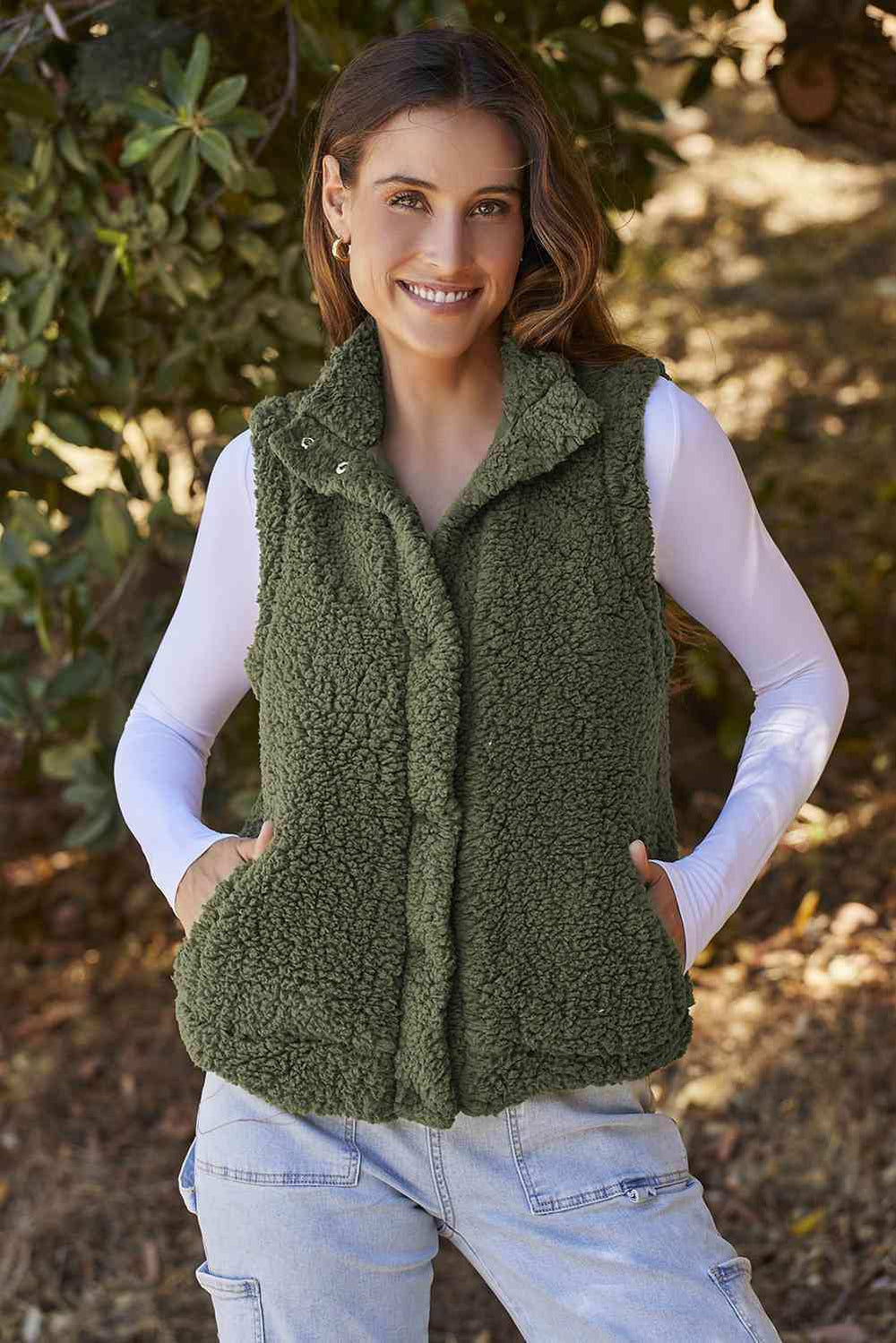 Snap Down Vest with Pockets - Trendsi - Flyclothing LLC