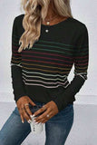 Striped Round Neck Long Sleeve T-Shirt - Trendsi - Flyclothing LLC