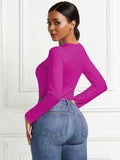 Round Neck Long Sleeve Bodysuit - Trendsi - Flyclothing LLC