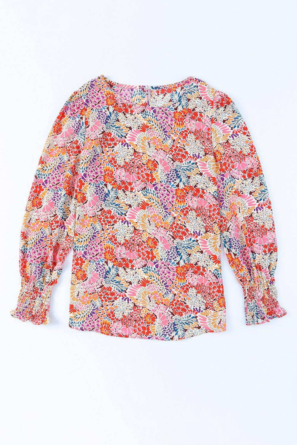 Floral Print Long Puff Sleeve Blouse - Trendsi - Flyclothing LLC
