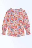 Floral Print Long Puff Sleeve Blouse - Trendsi - Flyclothing LLC