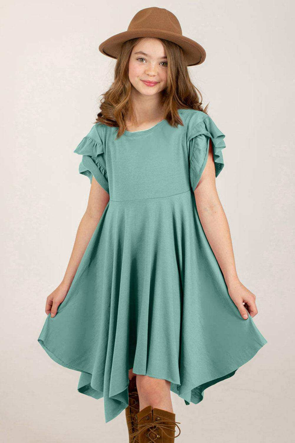 Round Neck Petal Sleeve Dress - Trendsi - Flyclothing LLC