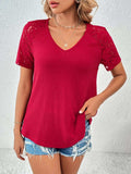Lace Detail V-Neck Short Sleeve T-Shirt - Trendsi - Flyclothing LLC