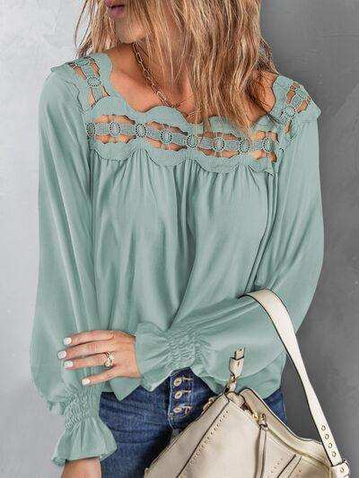 Cutout Square Neck Long Sleeve Blouse - Trendsi - Flyclothing LLC