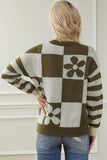 Contrast Round Neck Long Sleeve Sweater - Trendsi - Flyclothing LLC