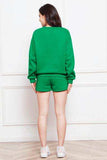 Round Neck Long Sleeve Sweatshirt and Drawstring Shorts Set - Trendsi - Flyclothing LLC