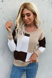 Color Block Ribbed Trim Round Neck Knit Pullover - Trendsi - Flyclothing LLC