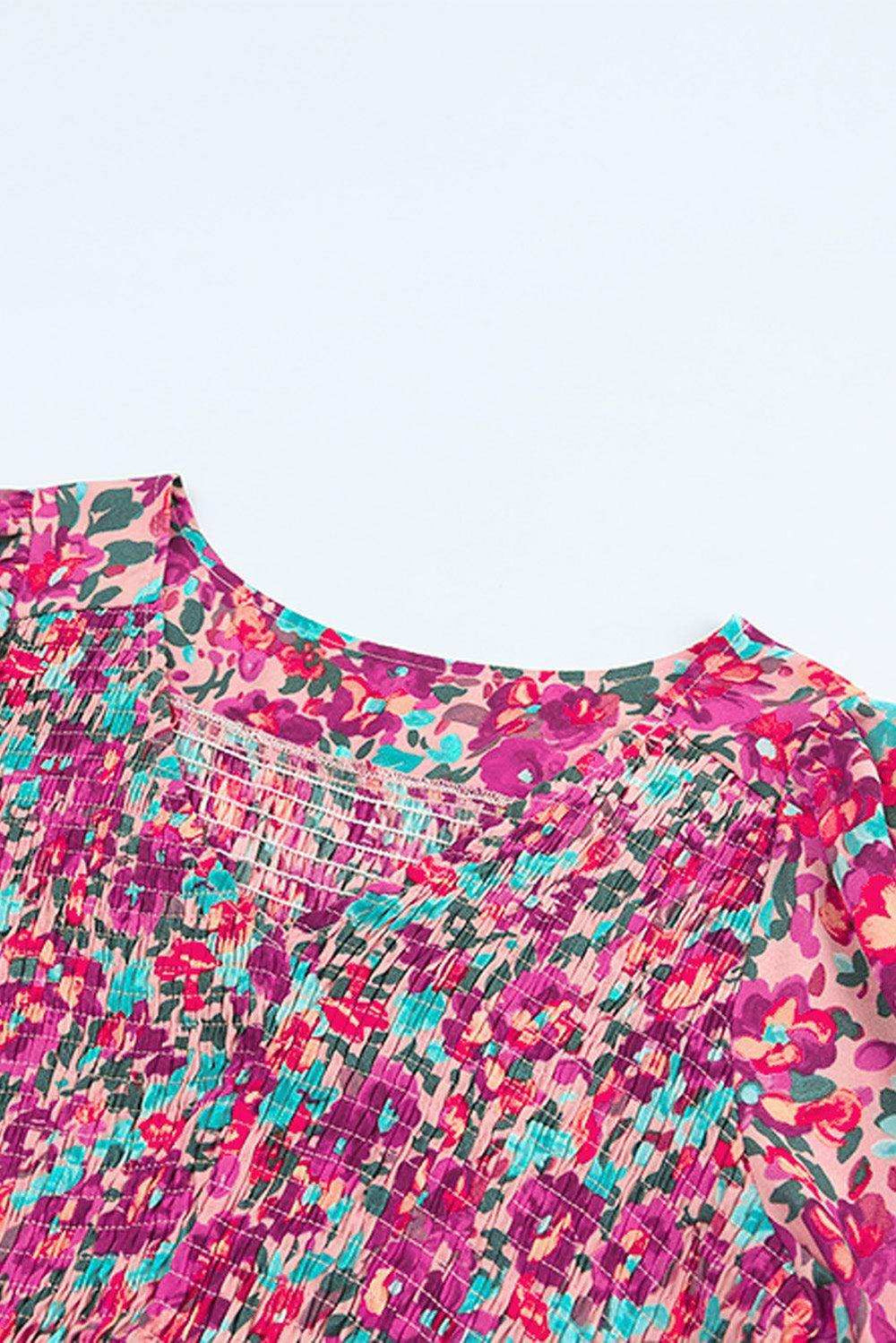 Floral Smocked V-Neck Flounce Sleeve Dress - Trendsi - Flyclothing LLC