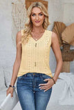 Eyelet Decorative Button V-Neck Tank - Trendsi - Flyclothing LLC