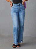Slit Buttoned Jeans with Pockets - Trendsi - Flyclothing LLC