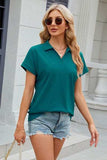 Johnny Collar Short Sleeve Blouse - Trendsi - Flyclothing LLC