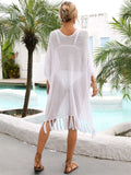 Fringe Trim Dolman Sleeve Openwork Cover-Up - Trendsi - Flyclothing LLC